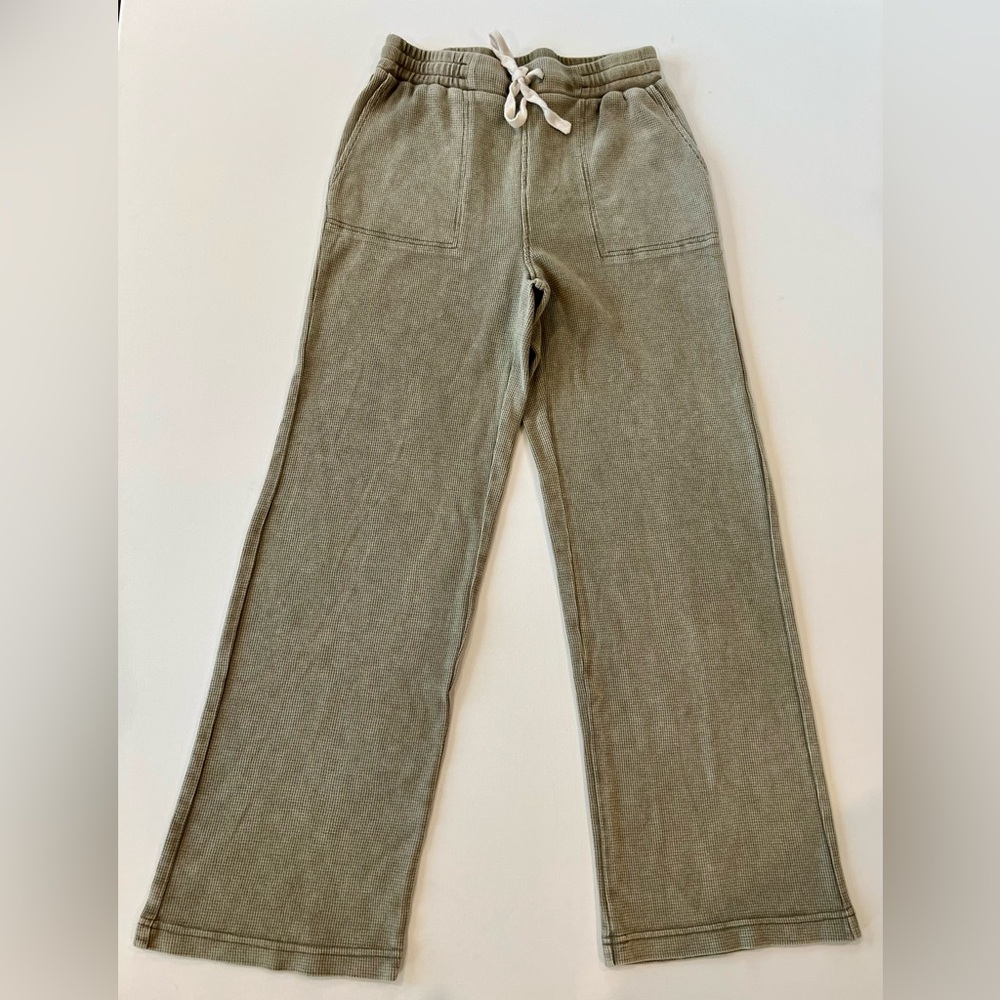 Jane and Delancey Waffle Ribbed Olive Army Green Straight Leg Stretch Lounge
